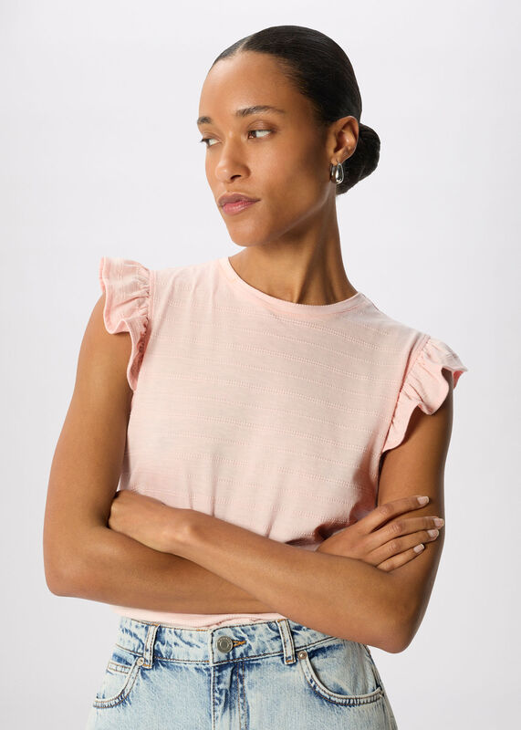Pale Pink Frill Sleeve Broderie Tee