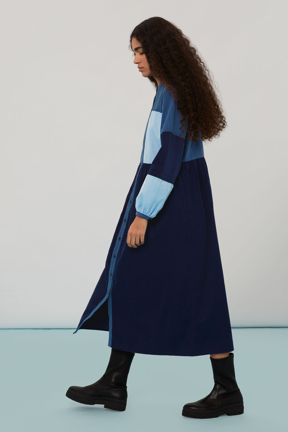 Adi Patchwork Cord Midi Dress