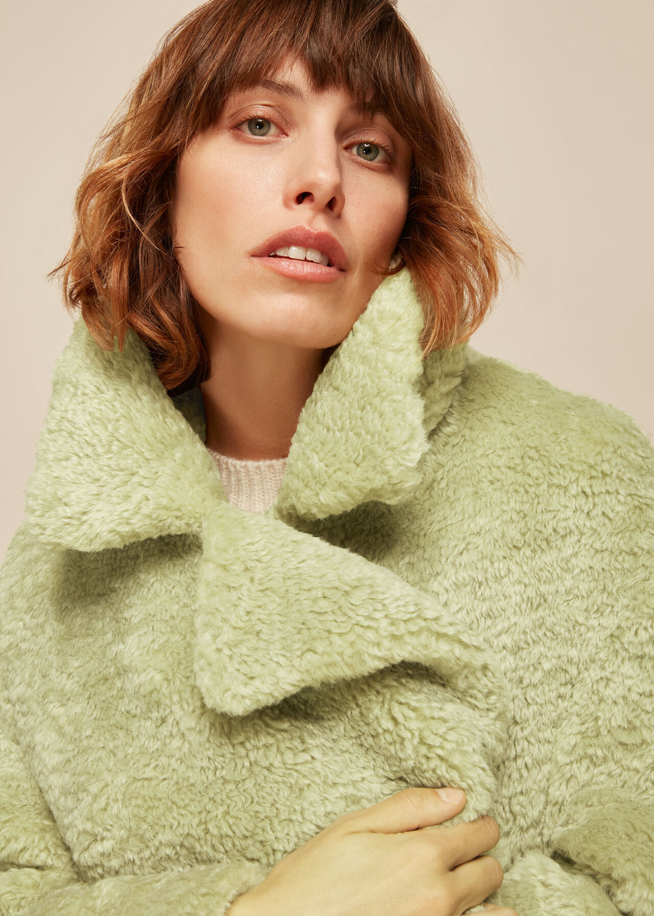 Pale Green Teddy Double Breasted Coat | WHISTLES