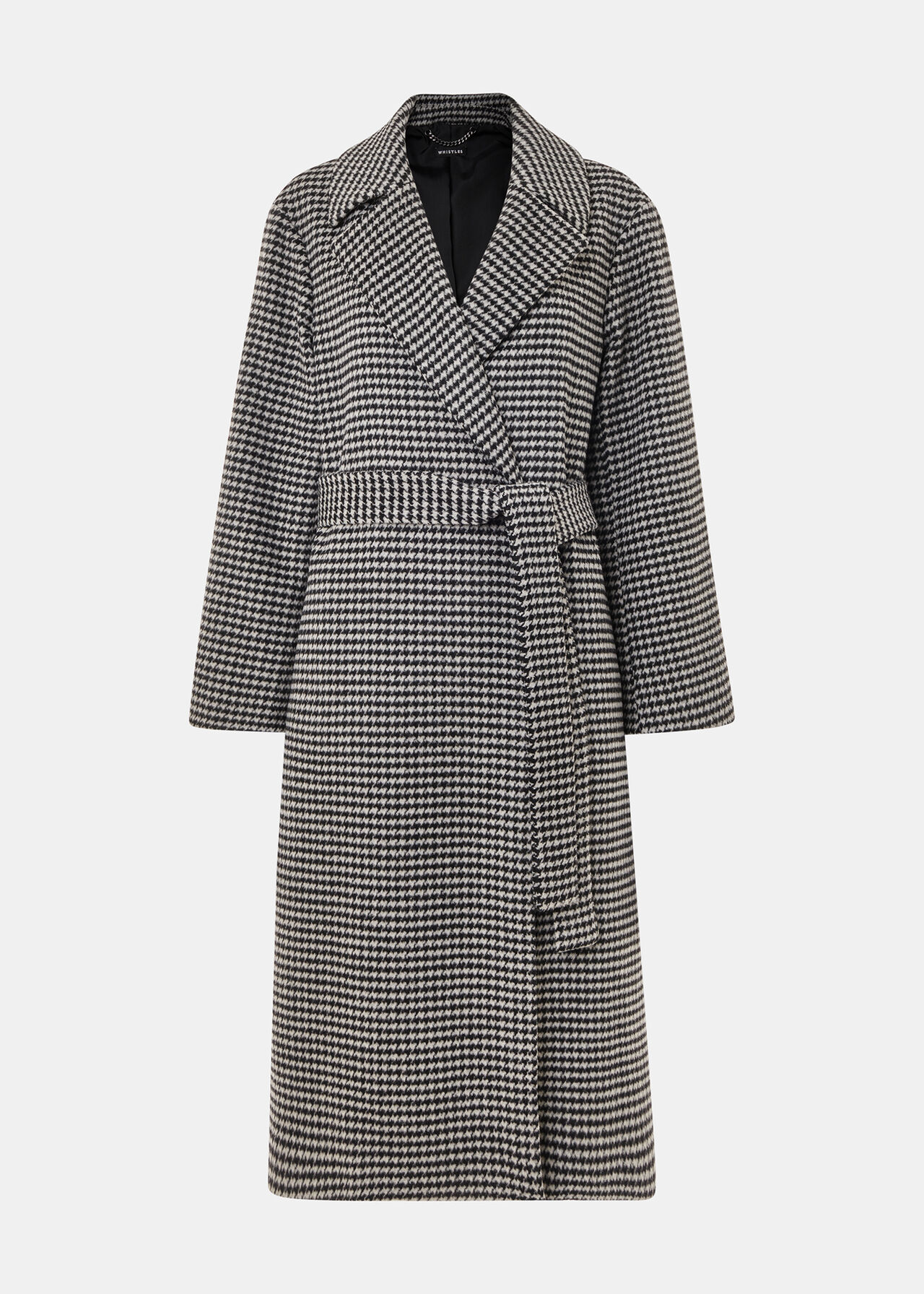 Black & White Houndstooth Belted Wrap Coat | Whistles