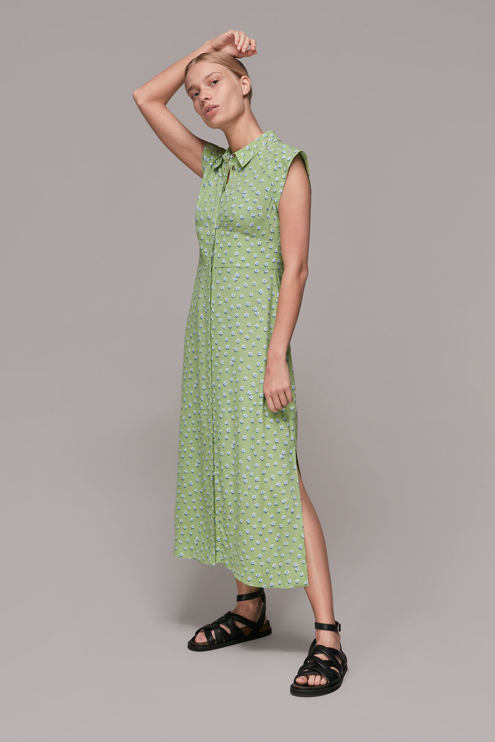 Green Shooting Floral Midi Dress