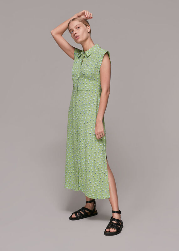 Green Shooting Floral Midi Dress