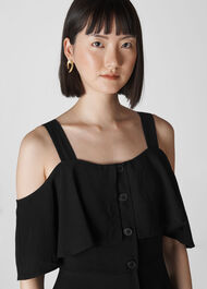 Frill Button Midi Dress Black