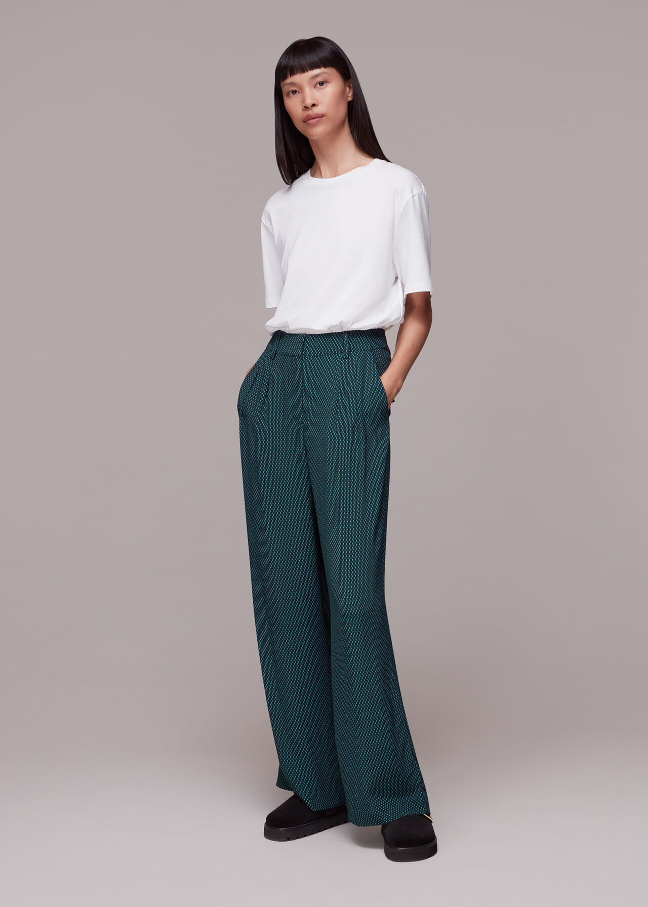 Green/Multi Lizzie Vertical Dash Trouser | WHISTLES