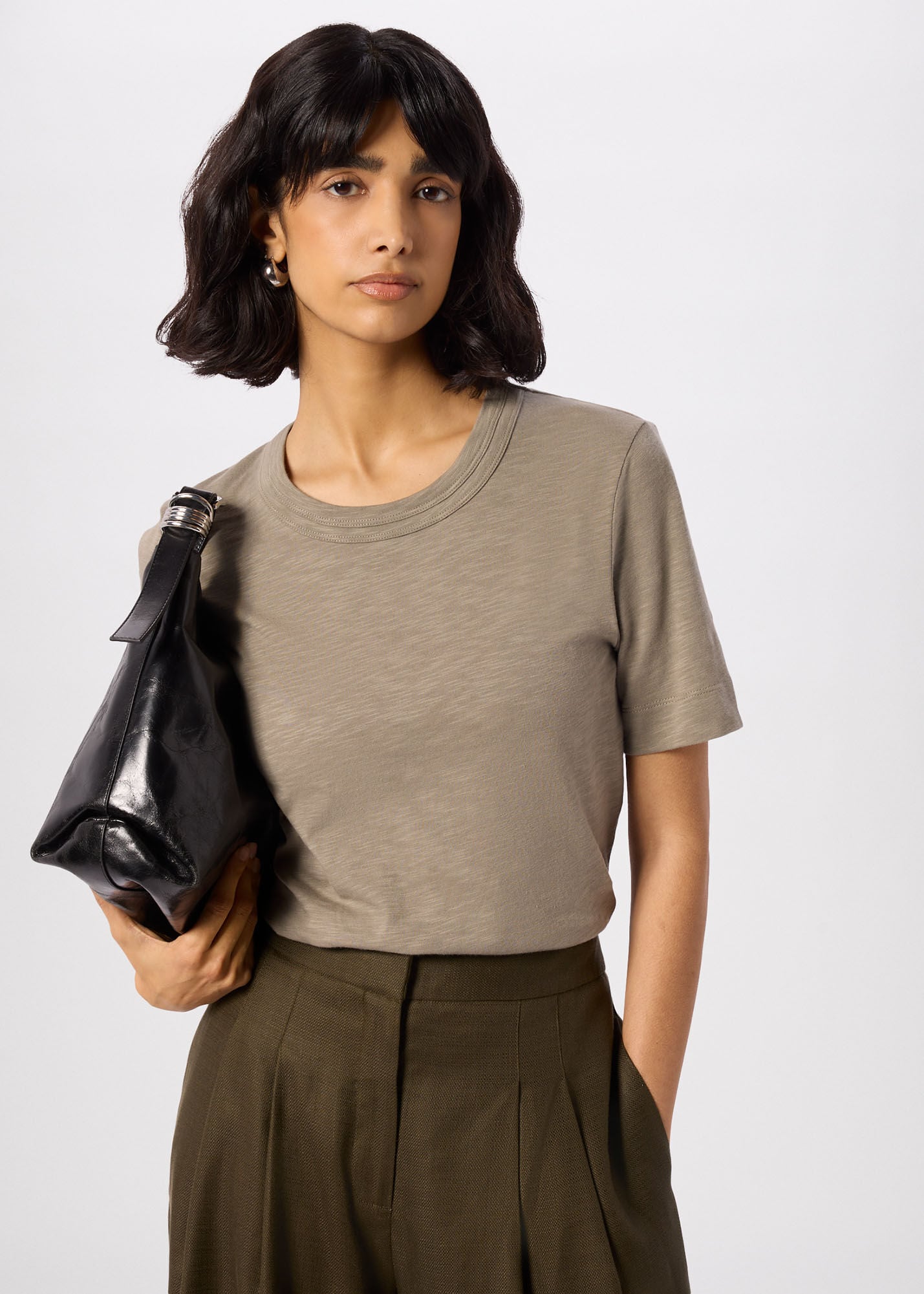 Sage Green Rosa Double Trim T-Shirt | WHISTLES | Whistles US |