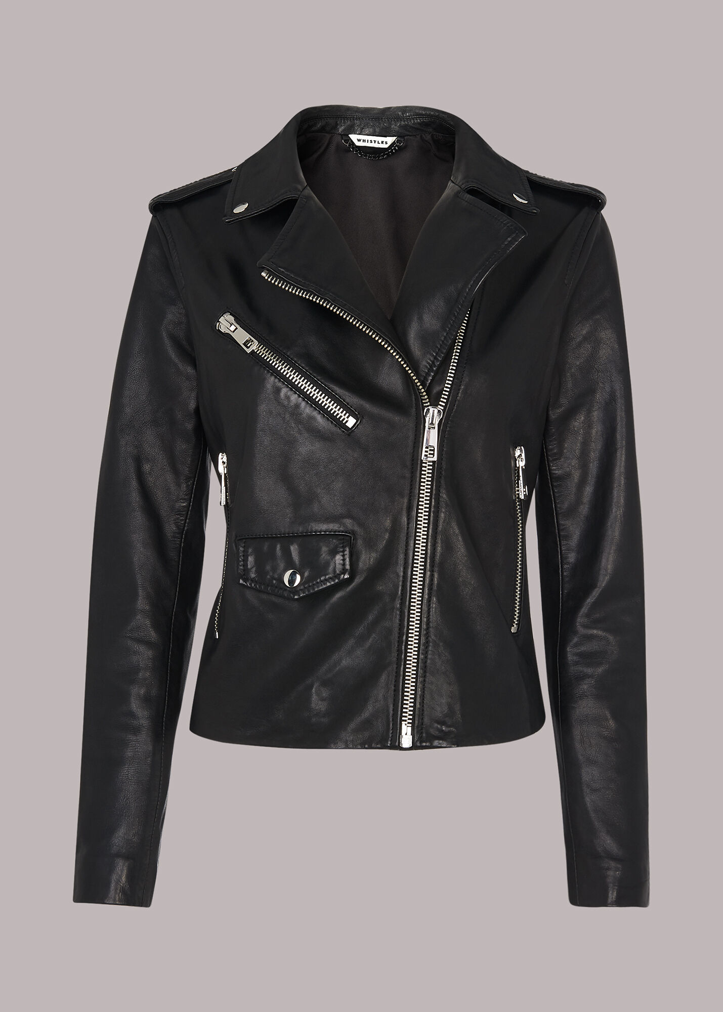 Black Agnes Pocket Leather Jacket | WHISTLES