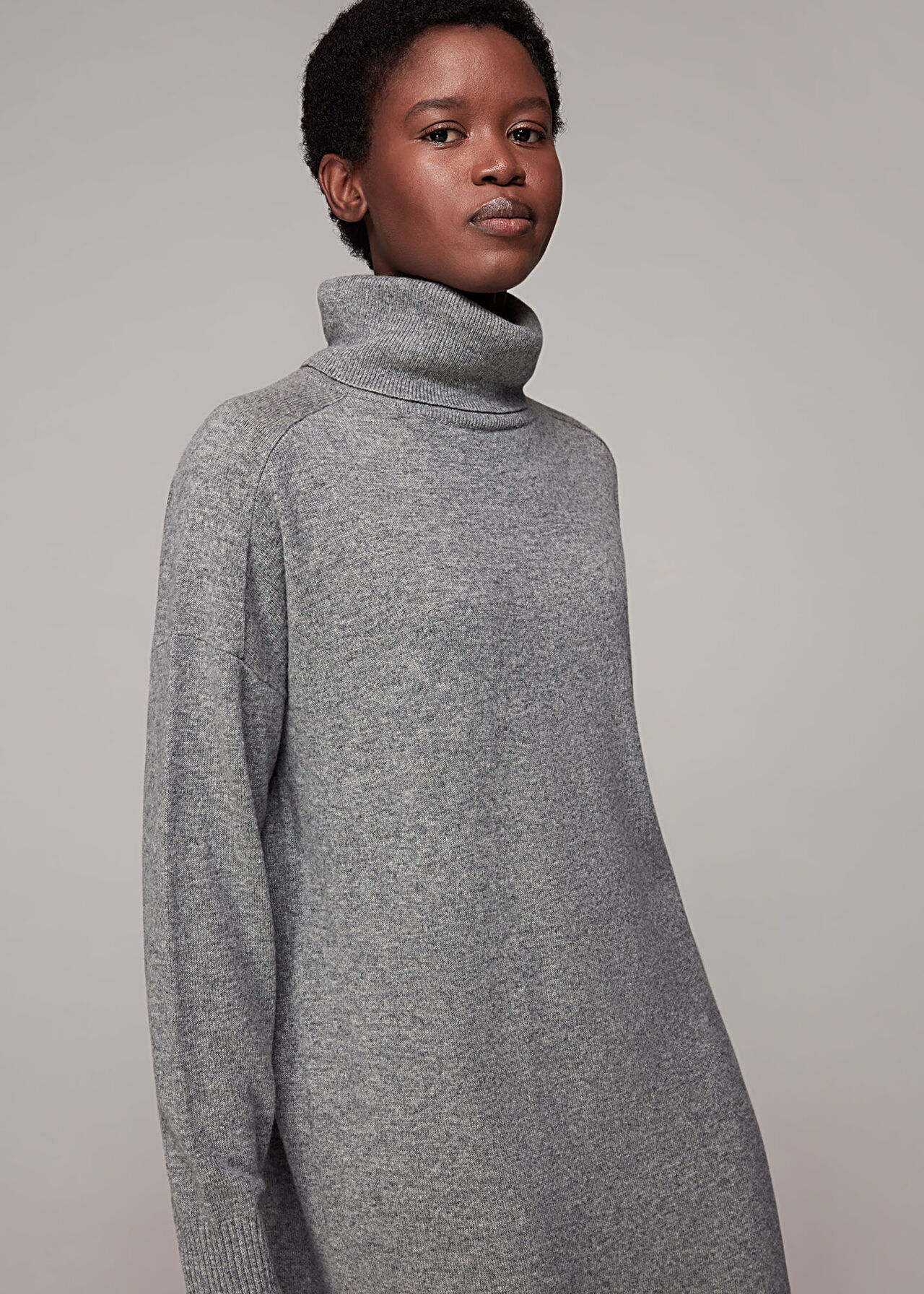 indoor threat apology Grey Cashmere Roll Neck Dress | WHISTLES 