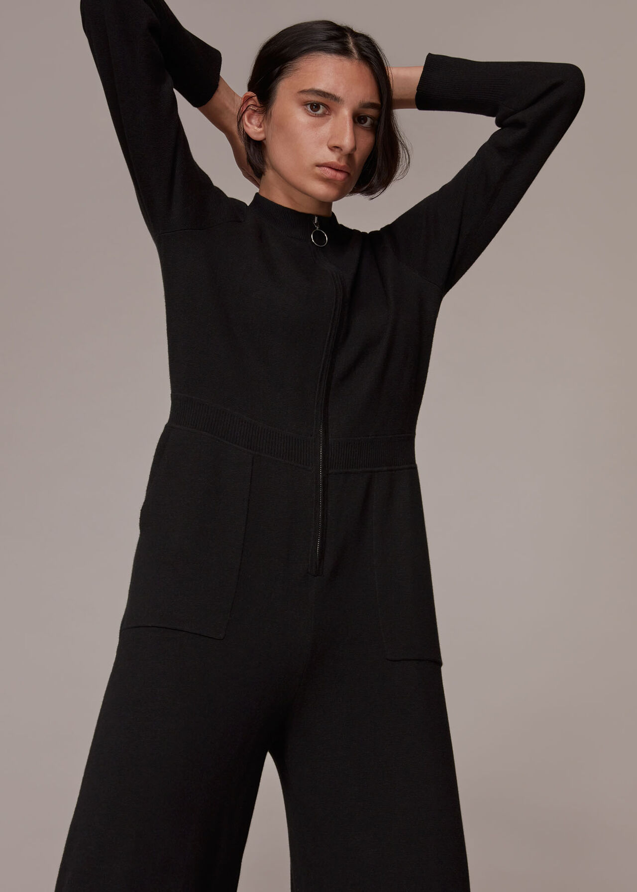 Zip Front Knit Jumpsuit