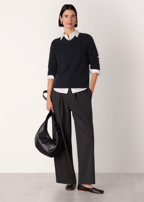 Navy Wool V Neck Knit