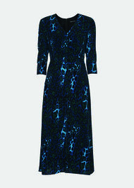 Night Cat Print Midi Dress