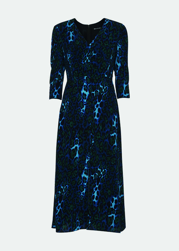 Blue Night Cat Print Midi Dress