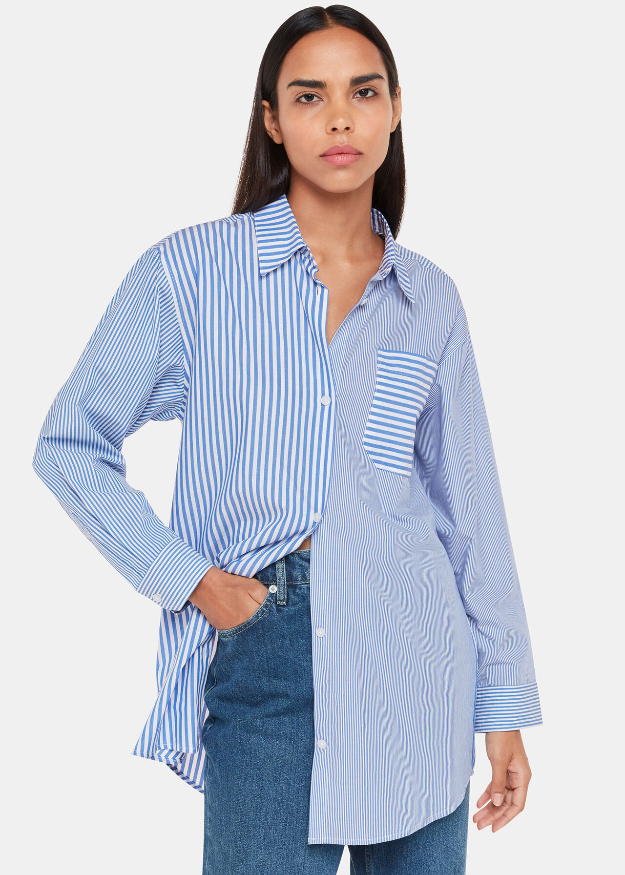 Whistles Blue Asymmetrical Striped Shirt | Oversized Fit |