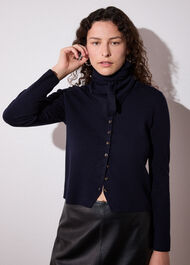Crew Neck Scarf Cardigan
