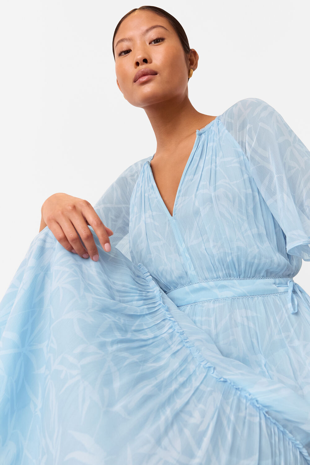 Petite Bamboo Leaves Gathered Dress