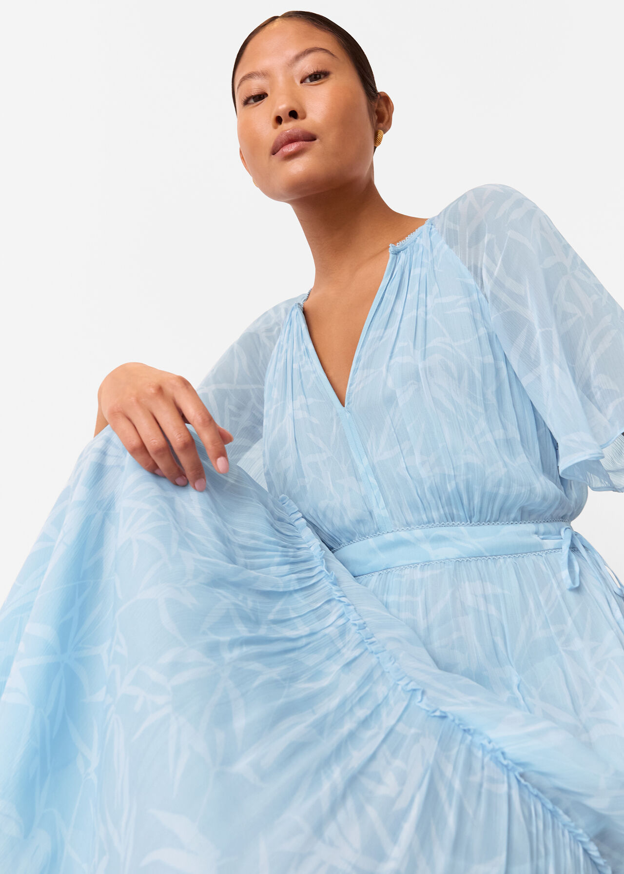 Petite Bamboo Leaves Gathered Dress