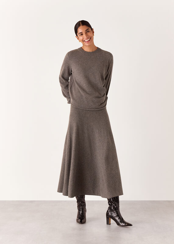 Taupe Knitted Midi SKirt
