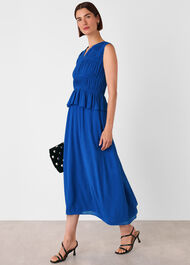 Shirred V Neck Midi Dress