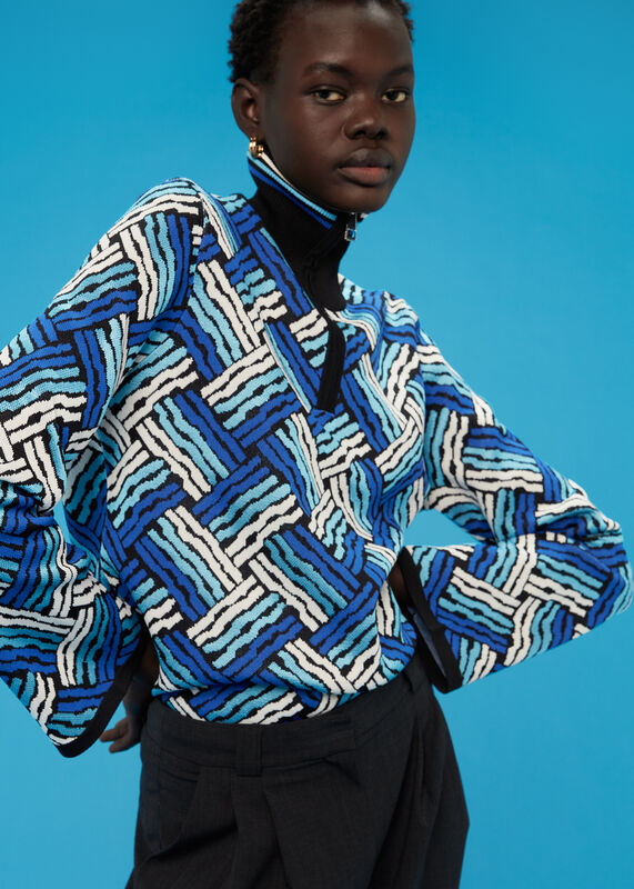 Jacquard Zip Neck Knit