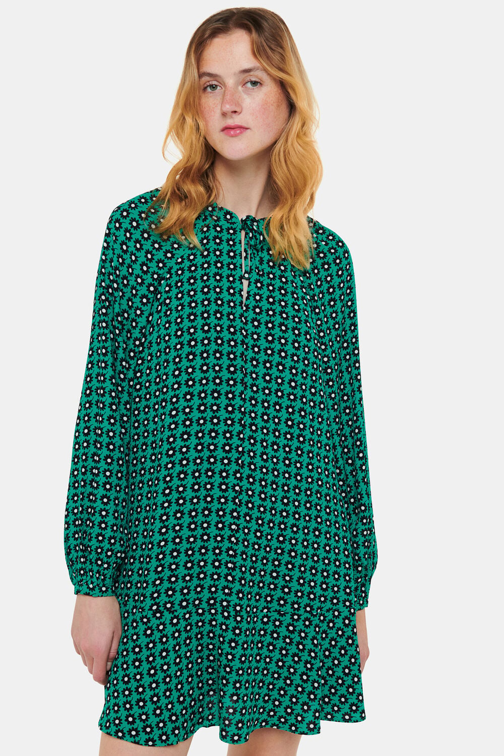 Green Floral Dot Flippy Dress