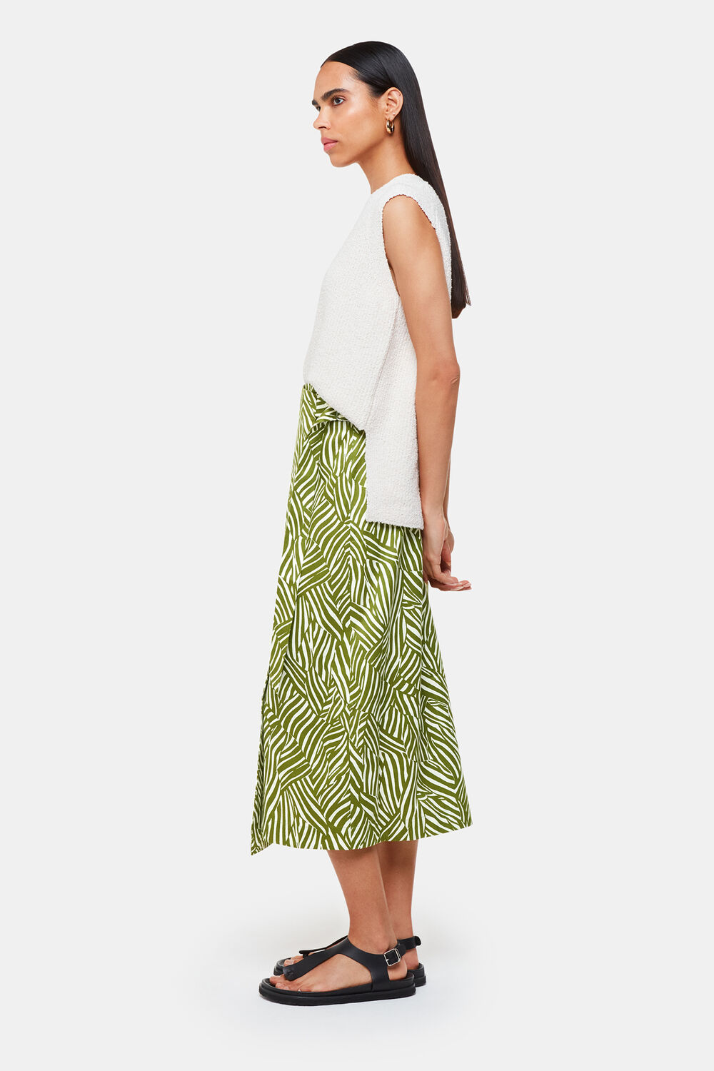 Linear Leaf Wrap Midi Skirt