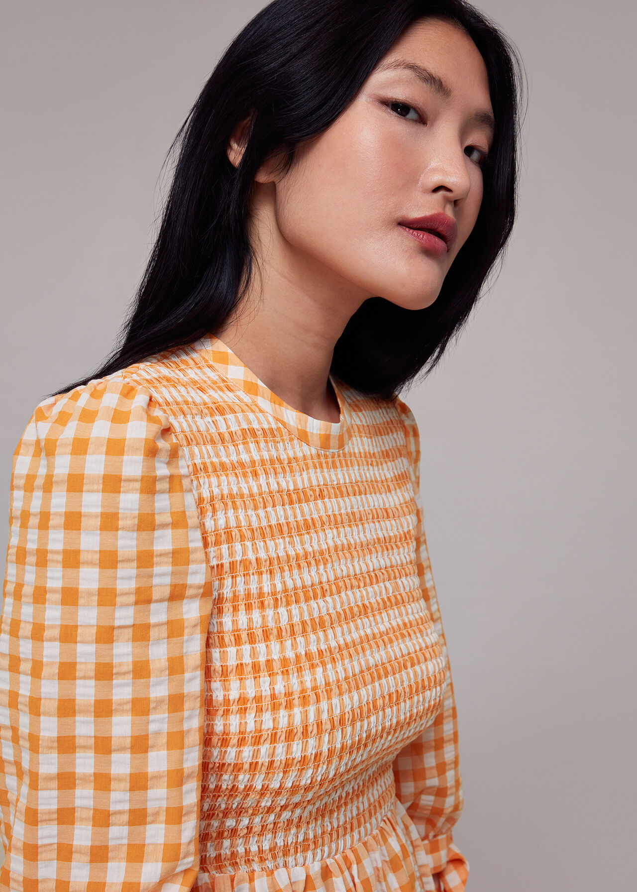 Gingham Check Shirred Dress