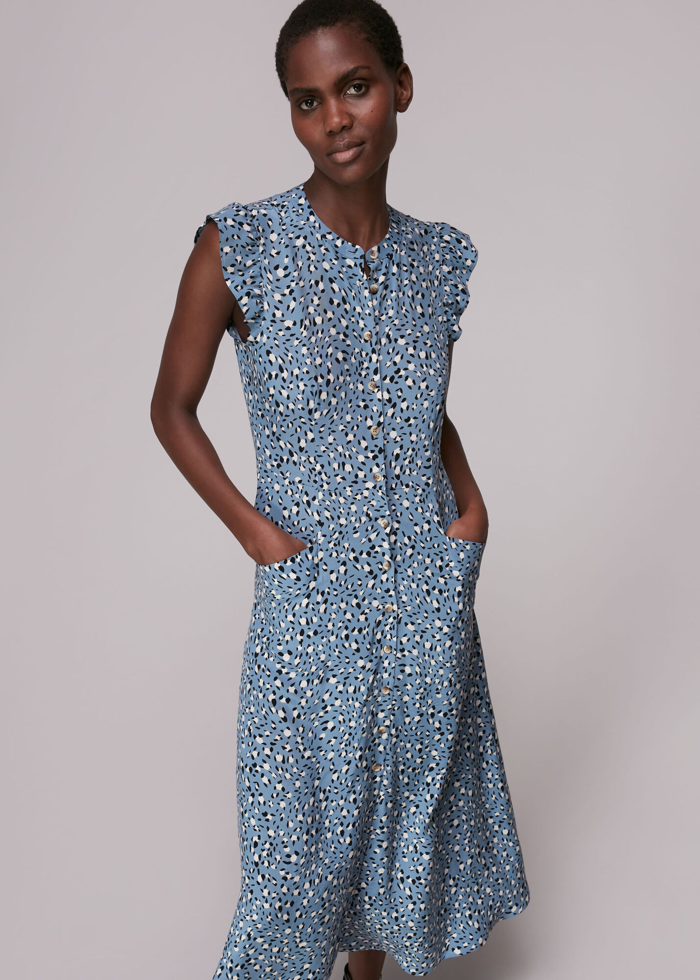 Blue/Multi Wild Leopard Print Frill Dress WHISTLES