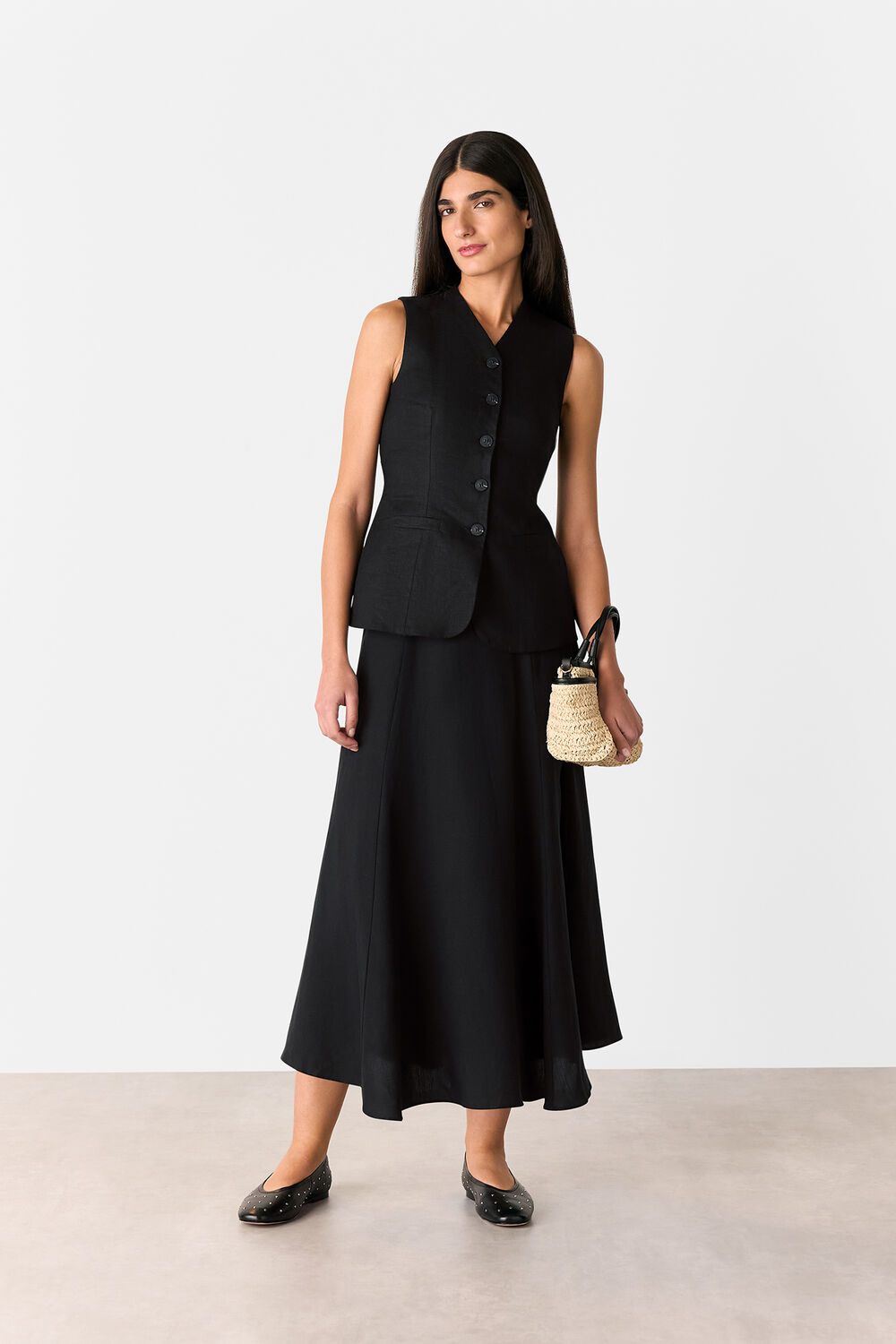 Black Helena Linen Blend Skirt