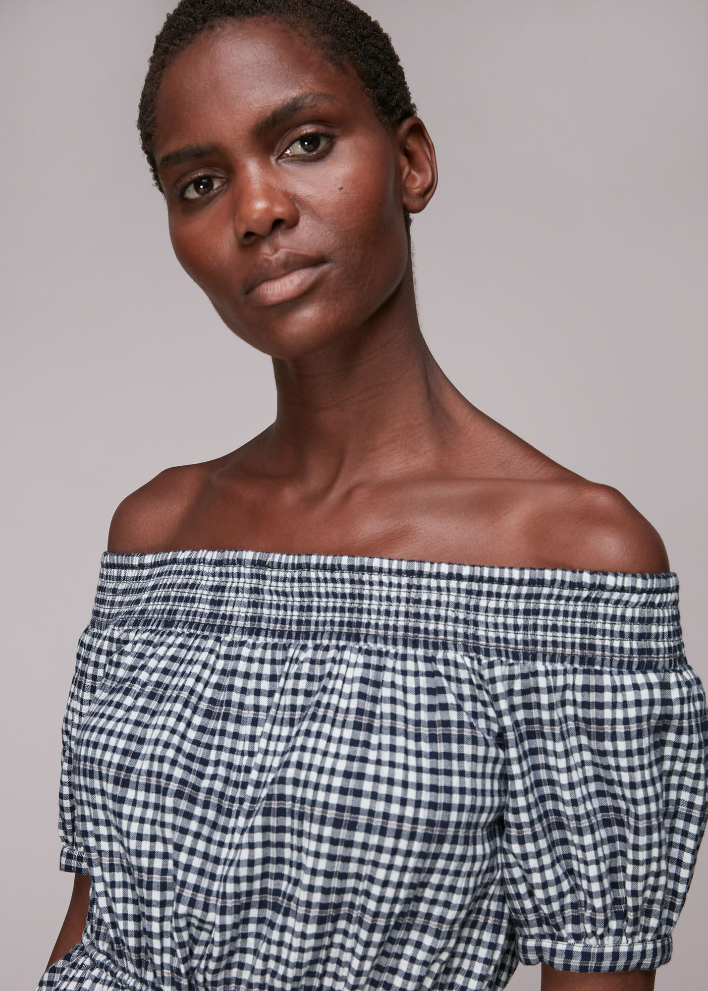 Black/Multi Check Bardot Top WHISTLES Whistles UK