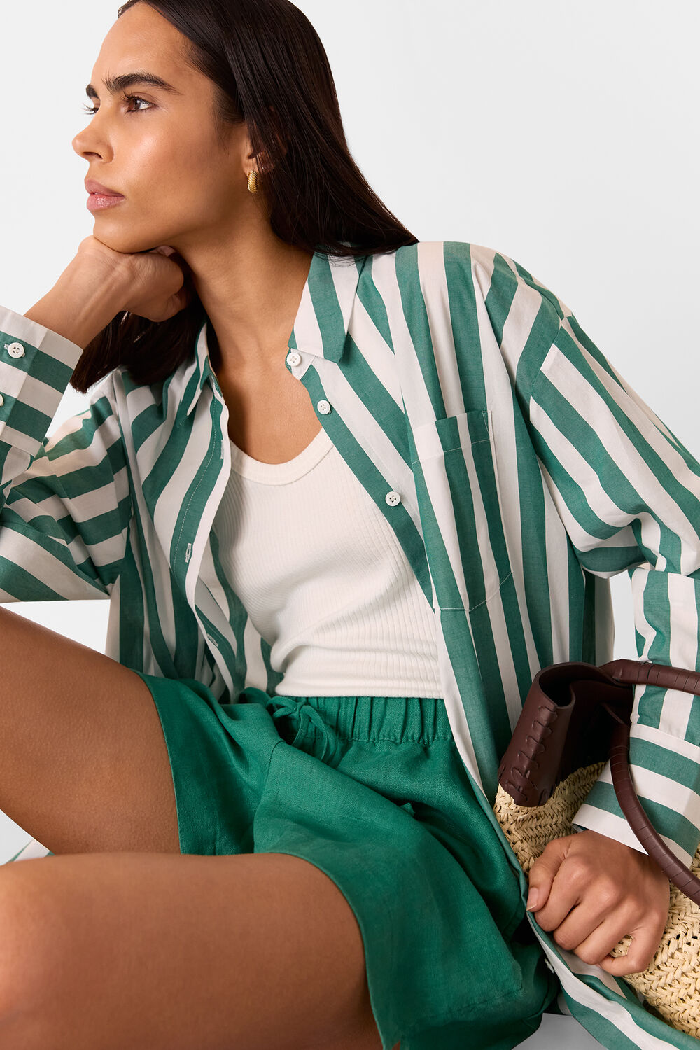 Green Linen Elasticated Short