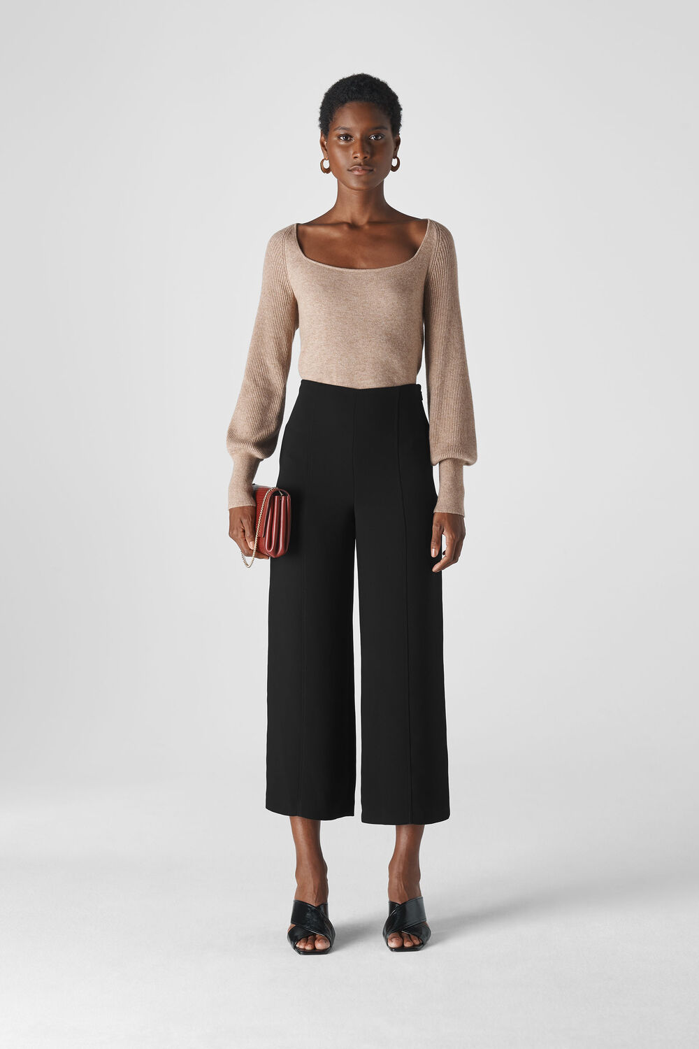Flat Front Crop Trouser Black