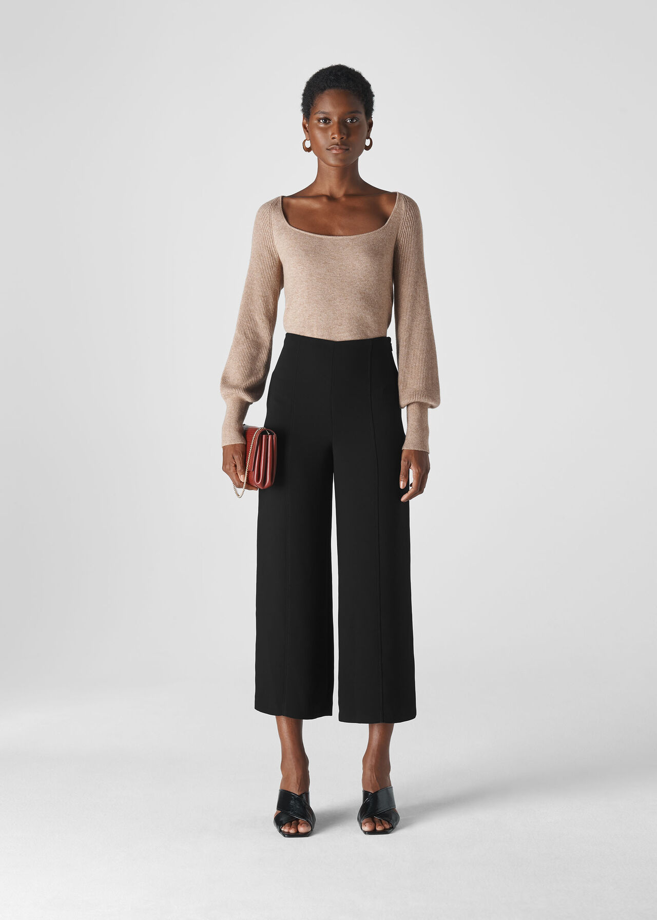 Flat Front Crop Trouser Black