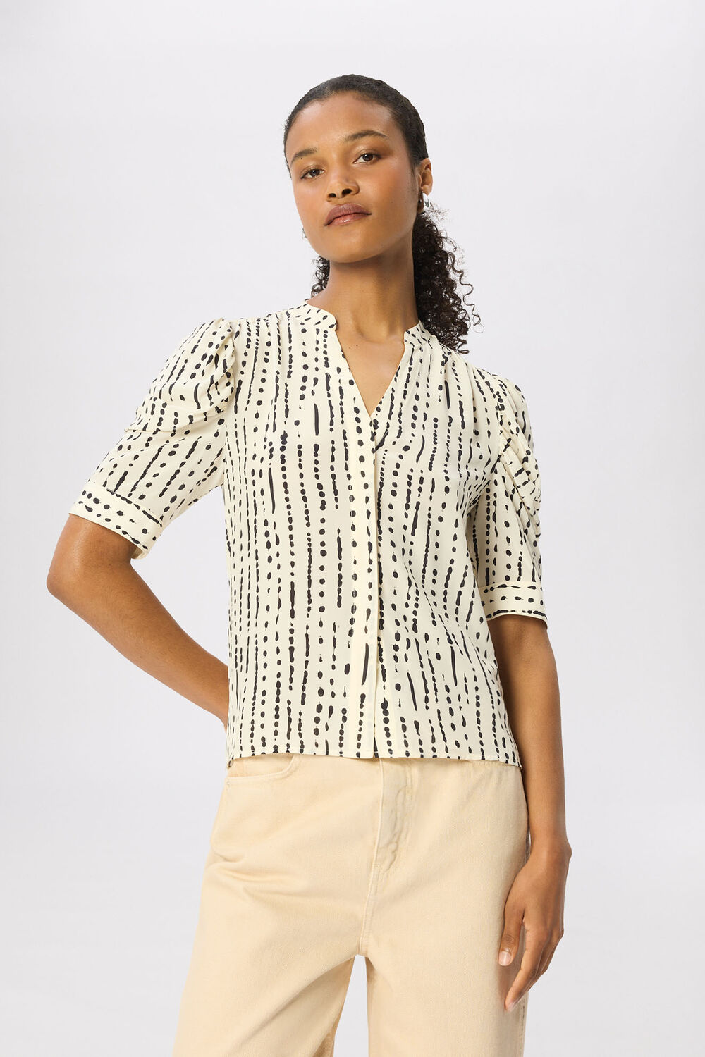 Ivory Dashed Spot Gathered Blouse