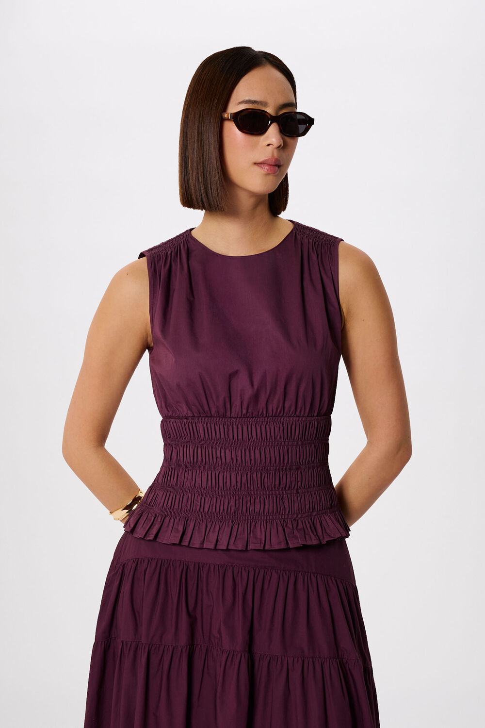 Plum Cotton Shirred Tank