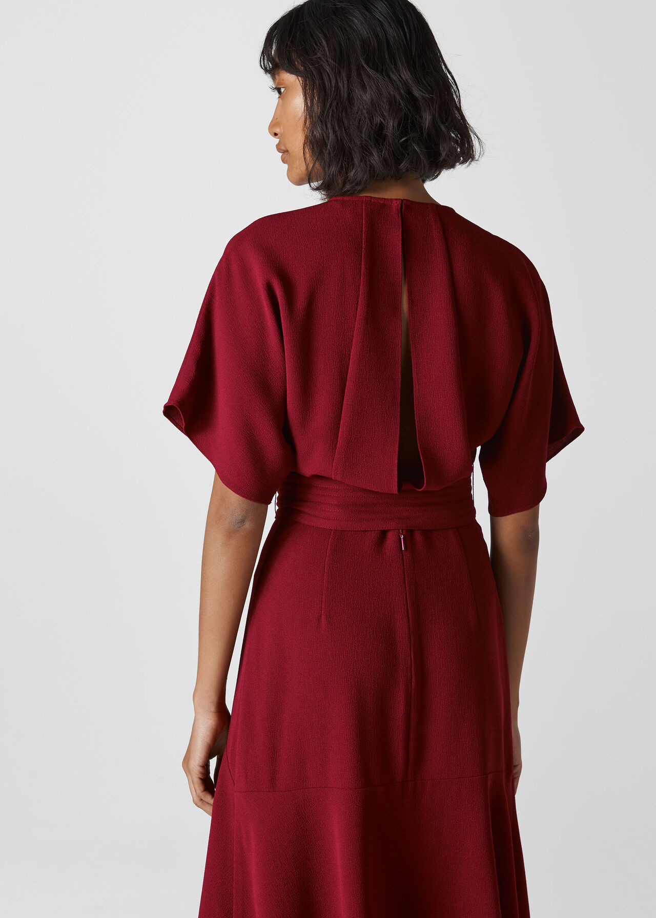 Burgundy Textured Belted Midi Dress | WHISTLES