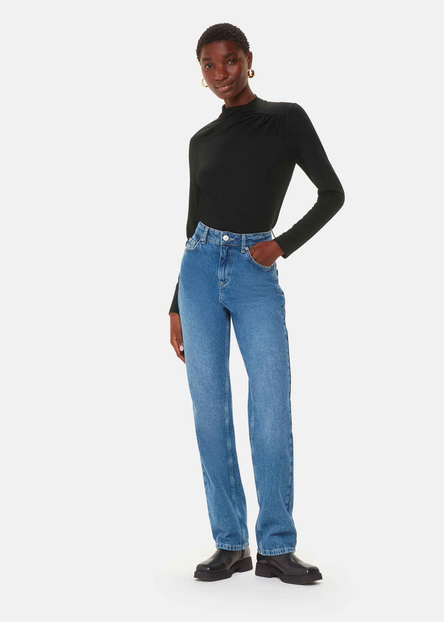 Black Ruched Front Detail Jersey Top | WHISTLES | Whistles US |