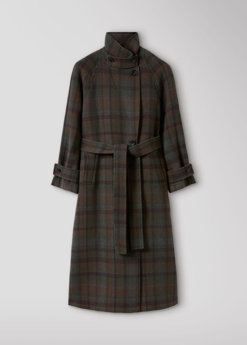 Khaki Funnel Neck Check Coat