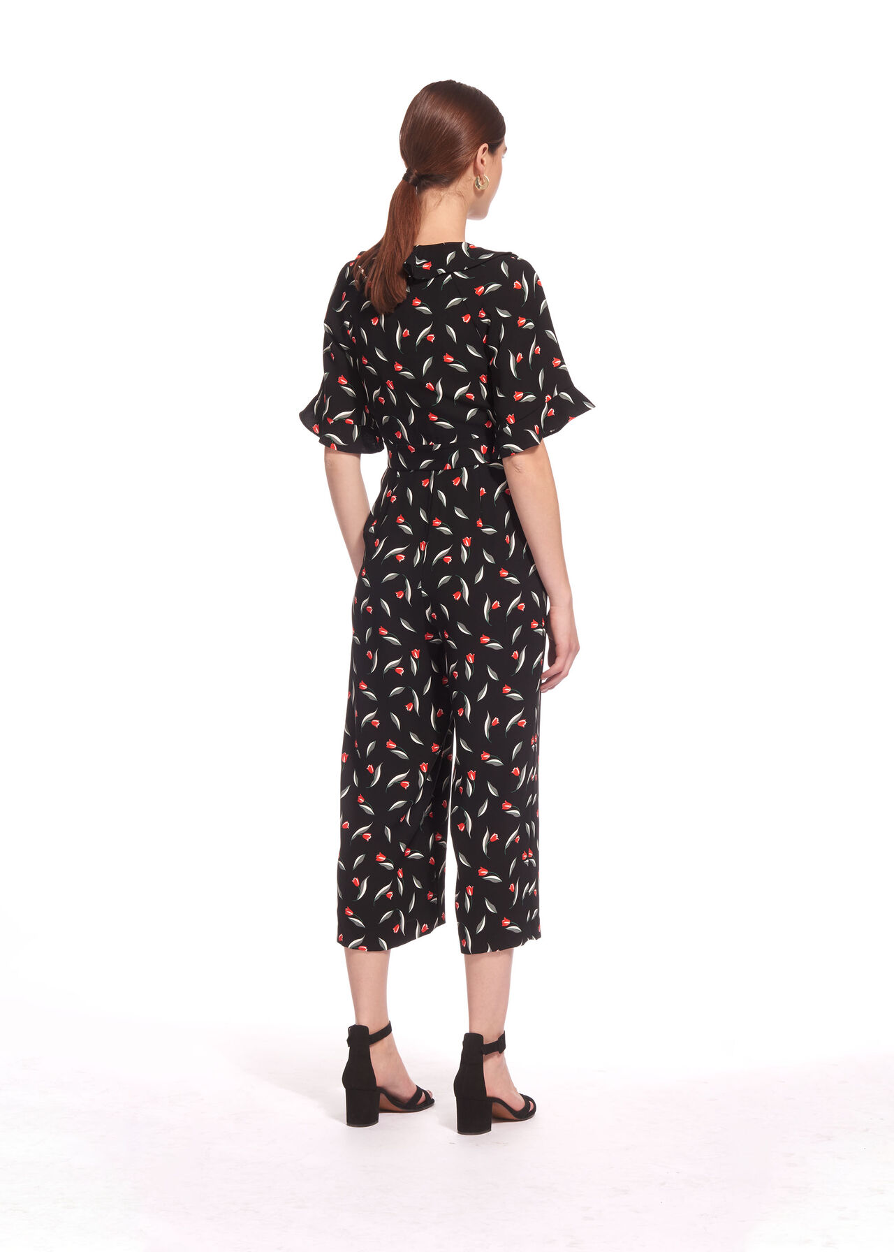 Alma Tulip Print Wrap Jumpsuit Black/Multi