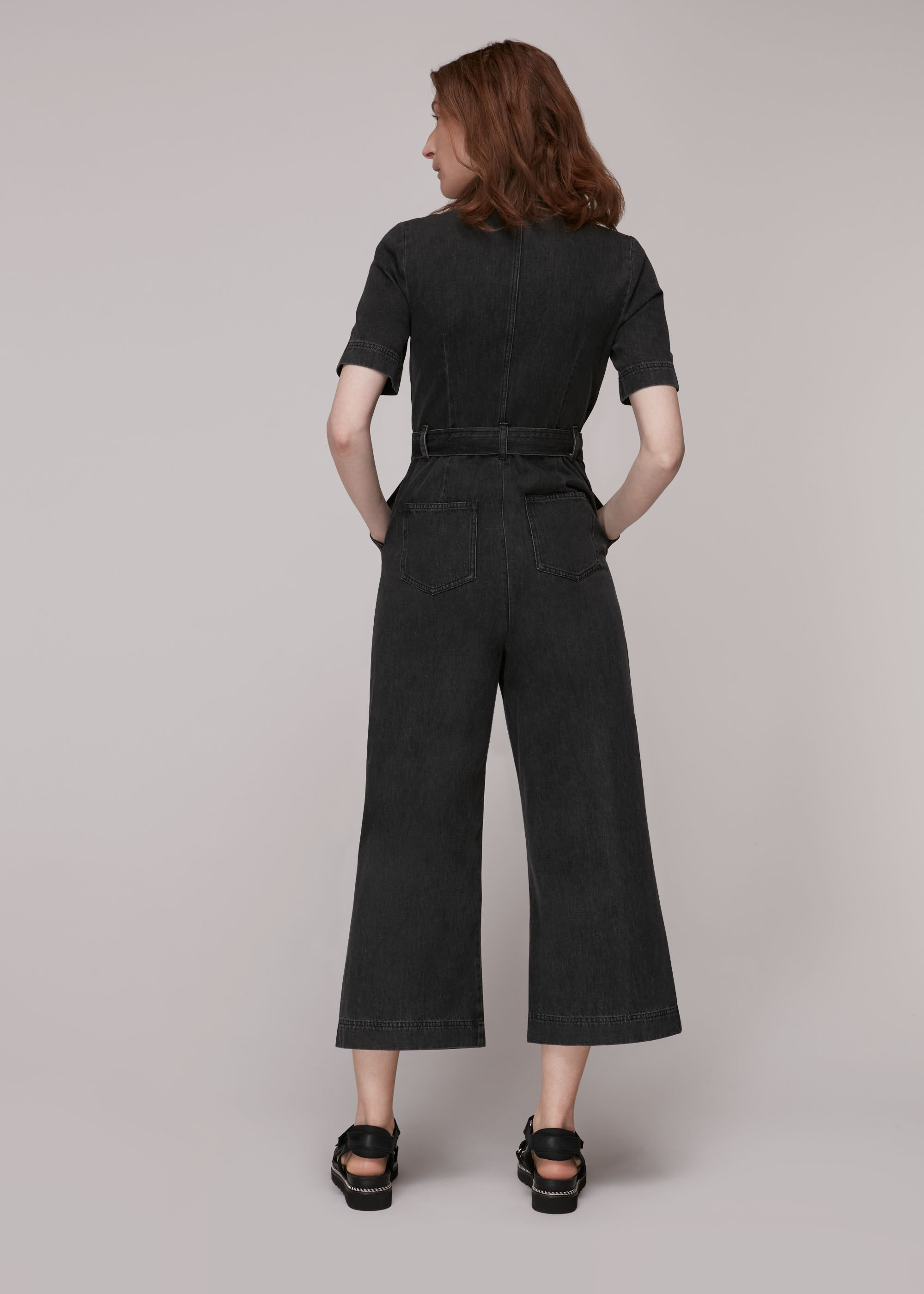 Black jumpsuit tie waist hotsell