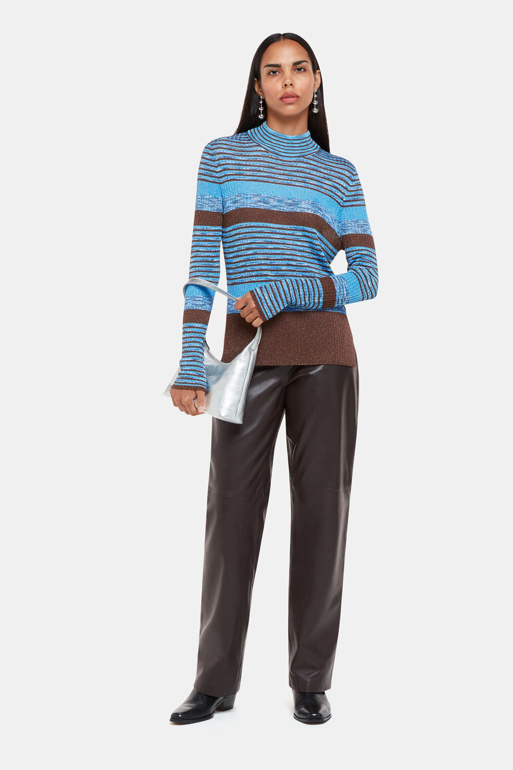 Stripe Sparkle High Neck Knit