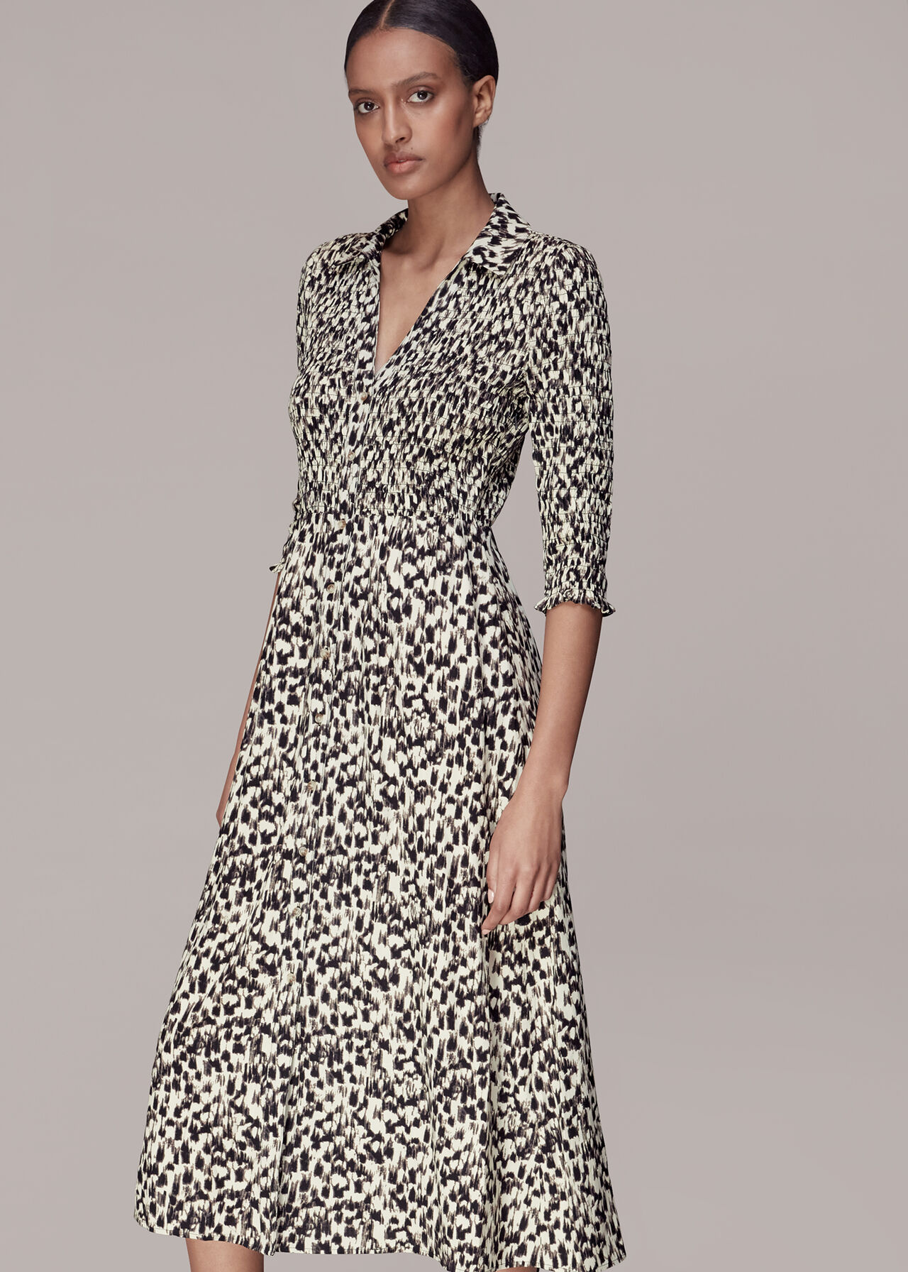 Speeding Squares Shirred Dress