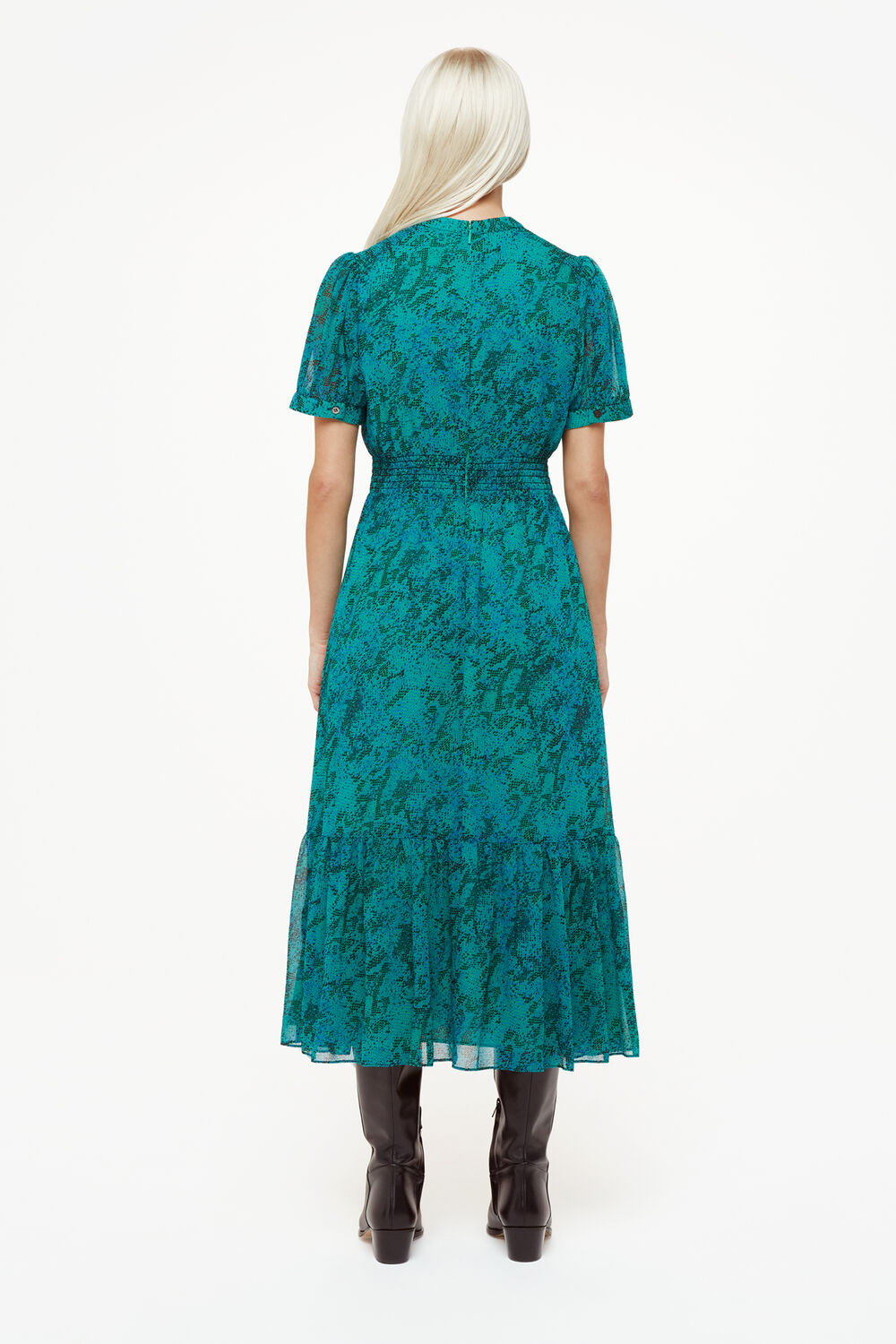 Petite Diagonal Snake Shirred Dress