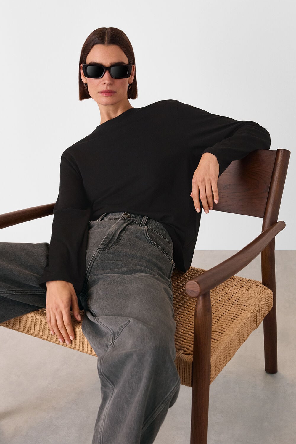 Black Relaxed Long Sleeve Tee