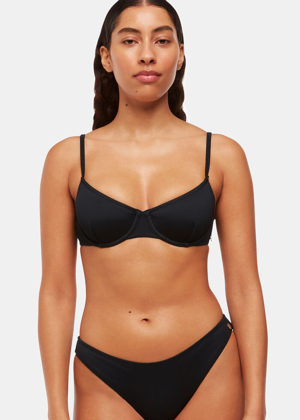 Black Ribbed Underwire Bikini Top