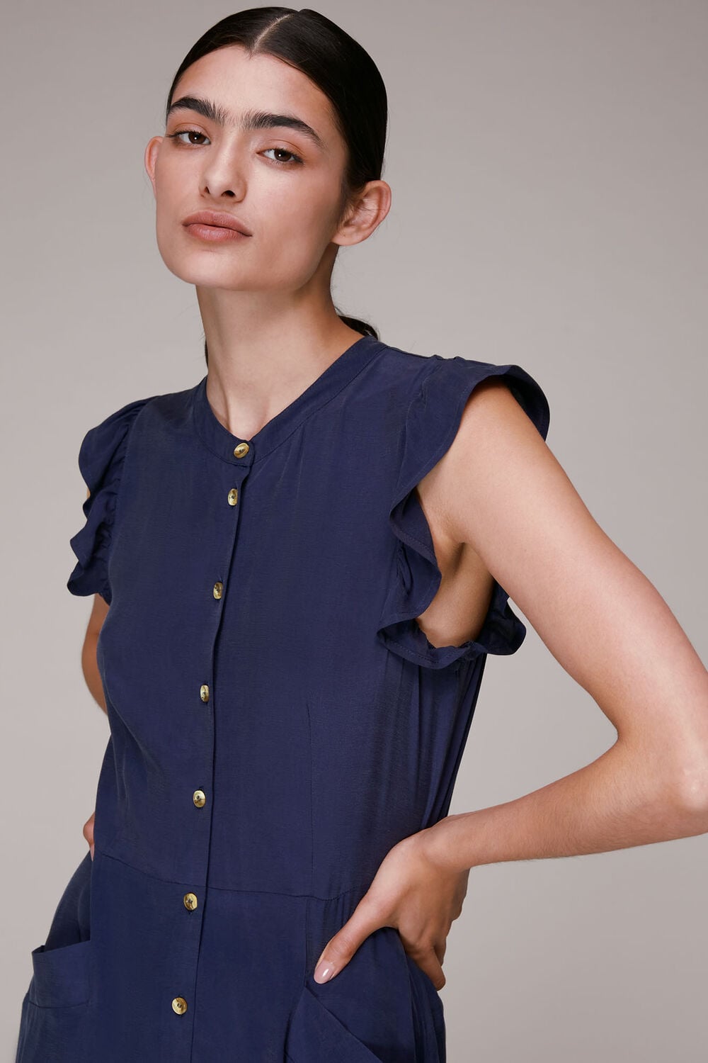 Frill Sleeve Button Dress