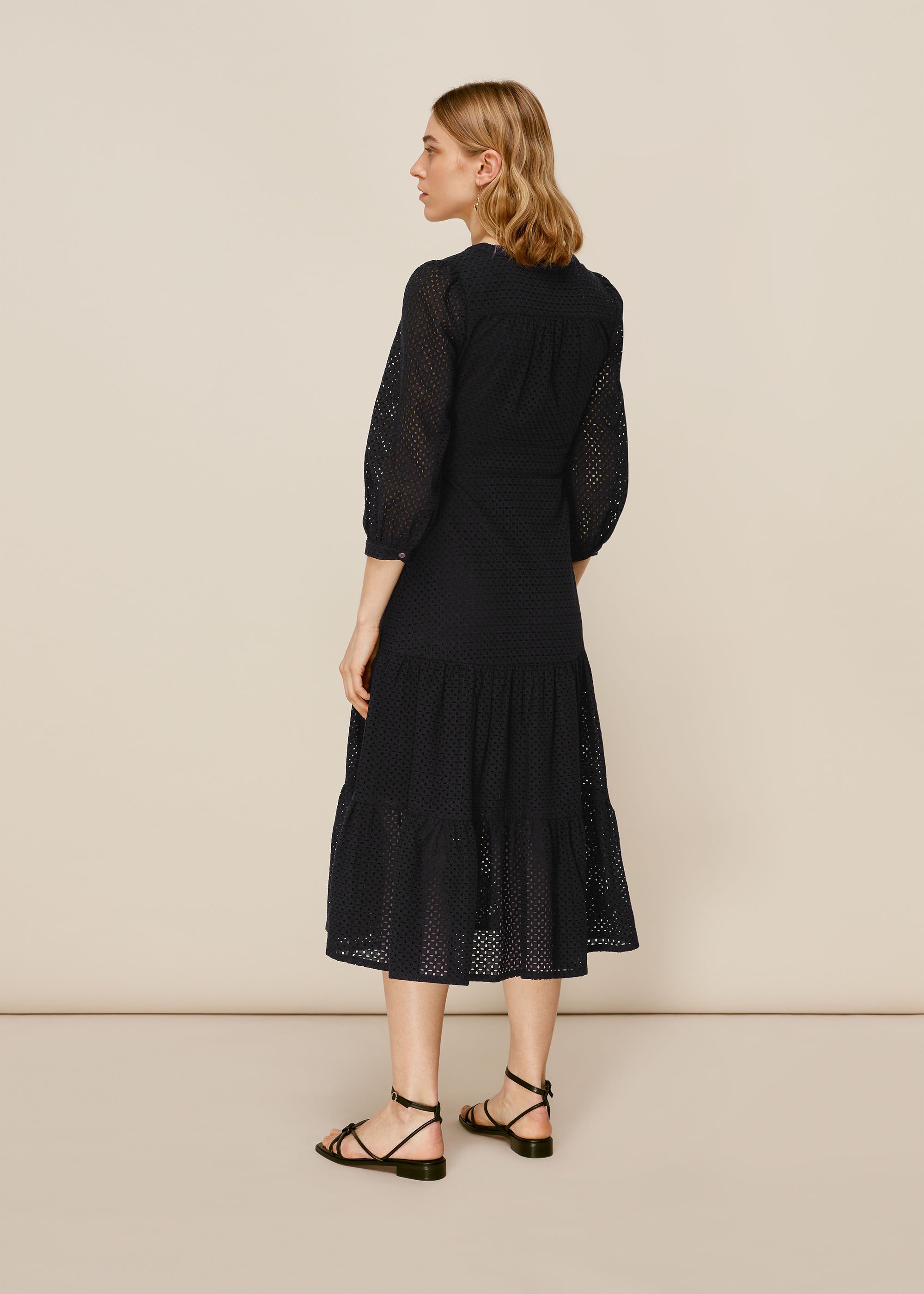 Black broderie midi online dress