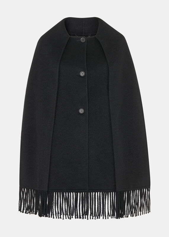 Black Double Face Wool Fringe Coat