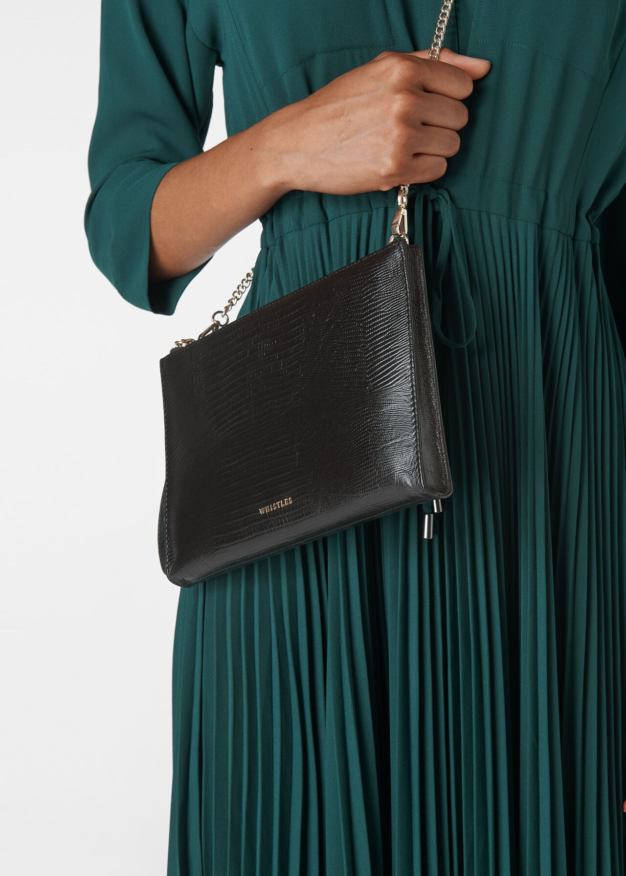 Hampton Lizard Chain Pouch Black