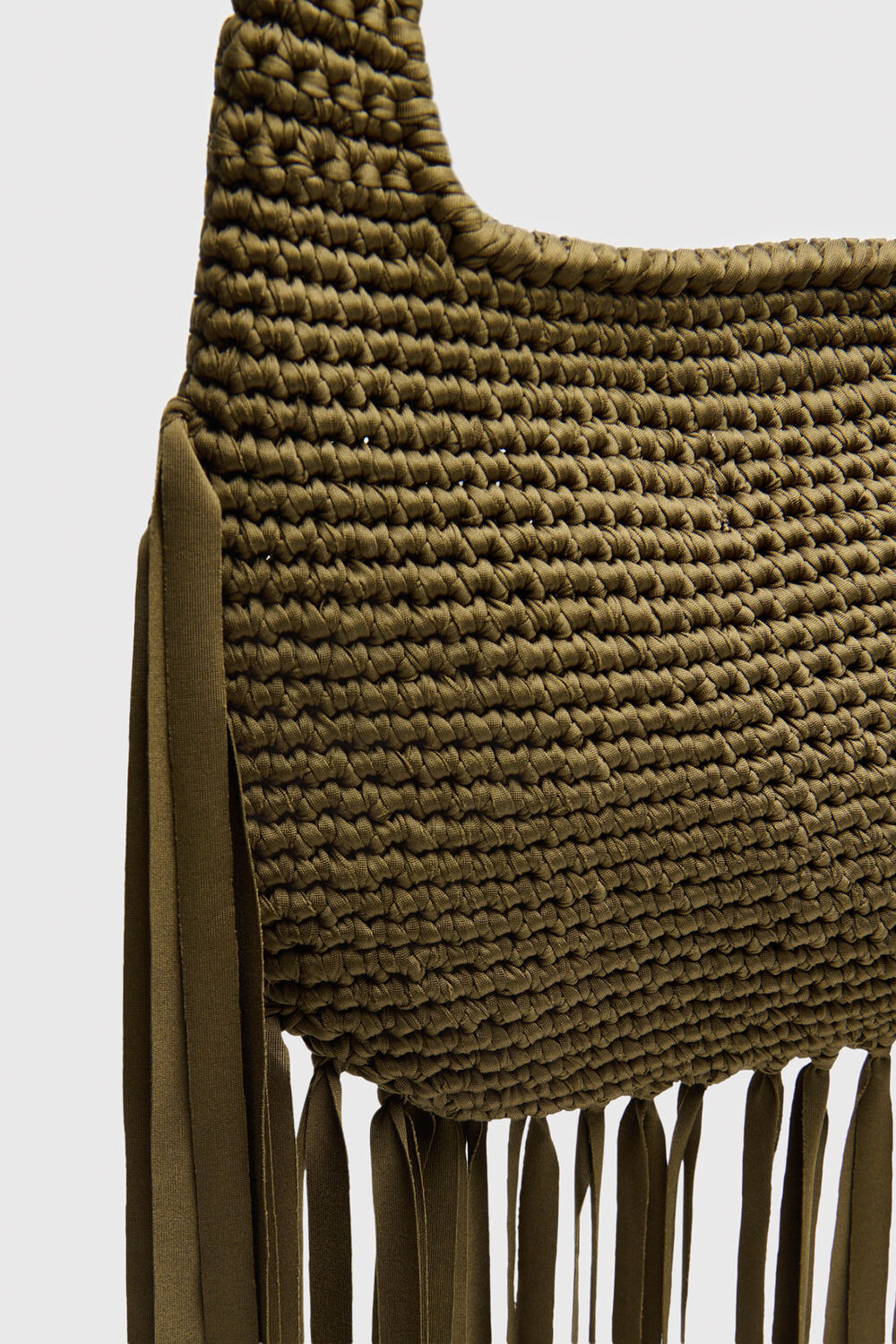 Khaki Adaline Fringe Crochet Bag