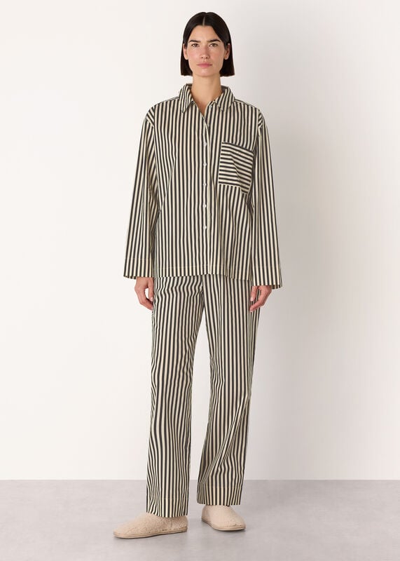 Black Cotton Stripe Pyjama Shirt