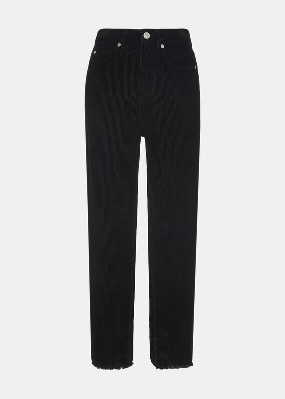 Black High Waist Cord Barrel Jean